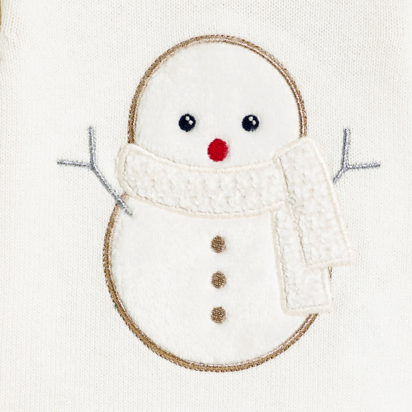 كنزة تريكو محبوكة برسمة رجل ثلج باللون الأبيض للفتيات الصغيرات